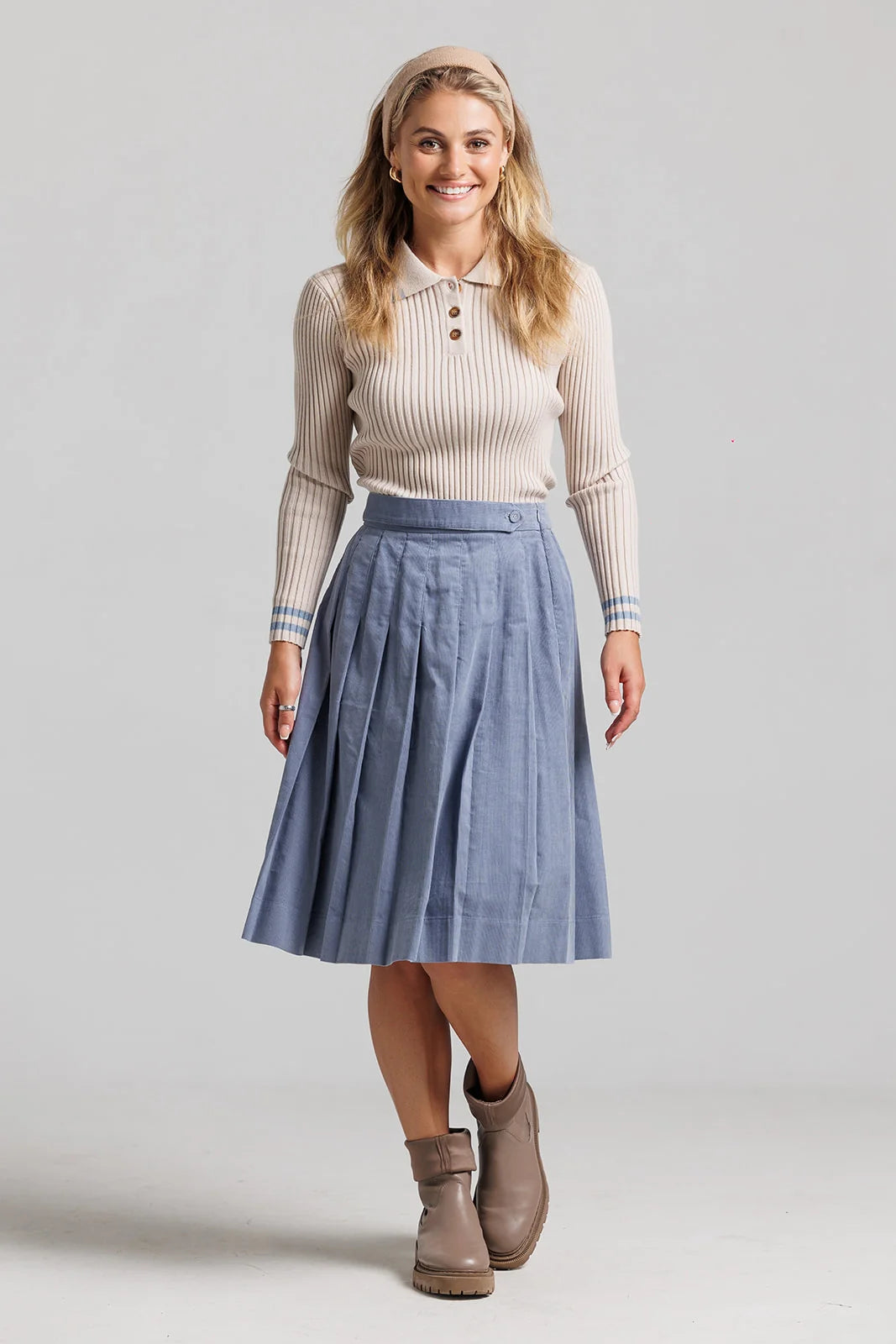 CREAM AND BLUE STRIPED POLO