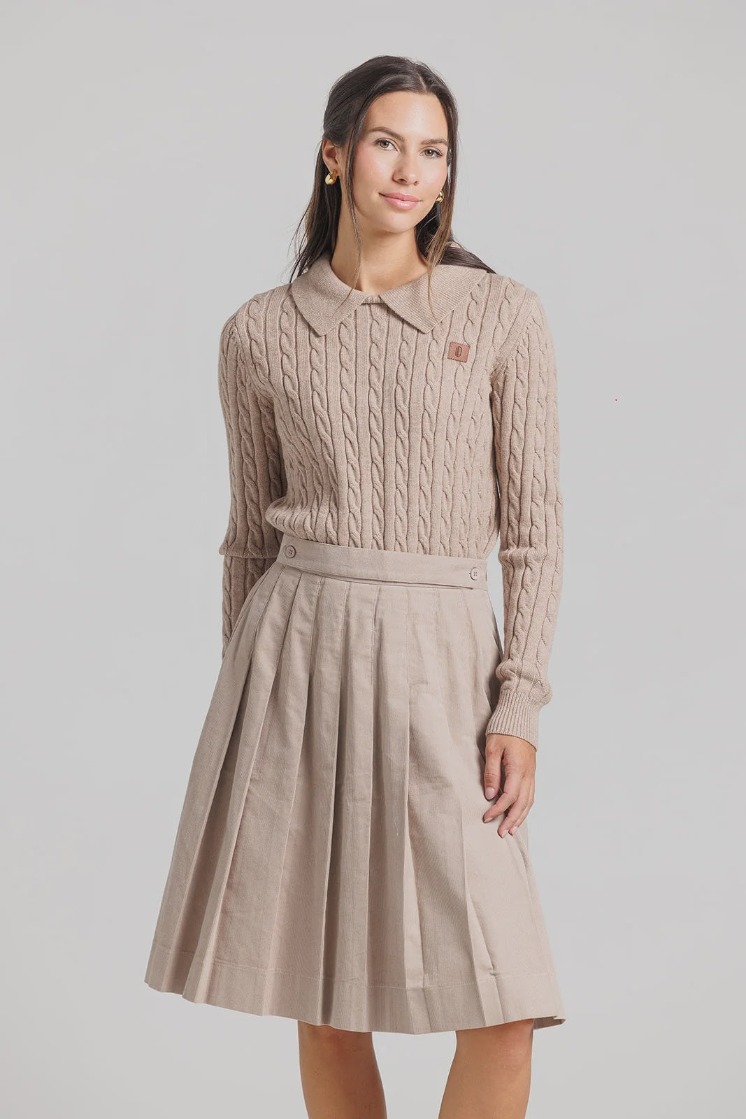TAN TAN CORDUROY PLEATED SKIRT