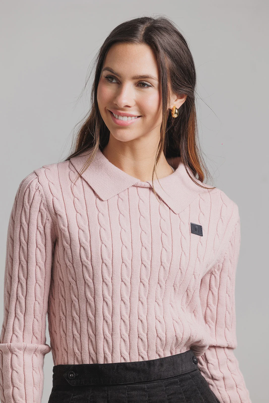 PINK LEATHER LOGO SWEATER