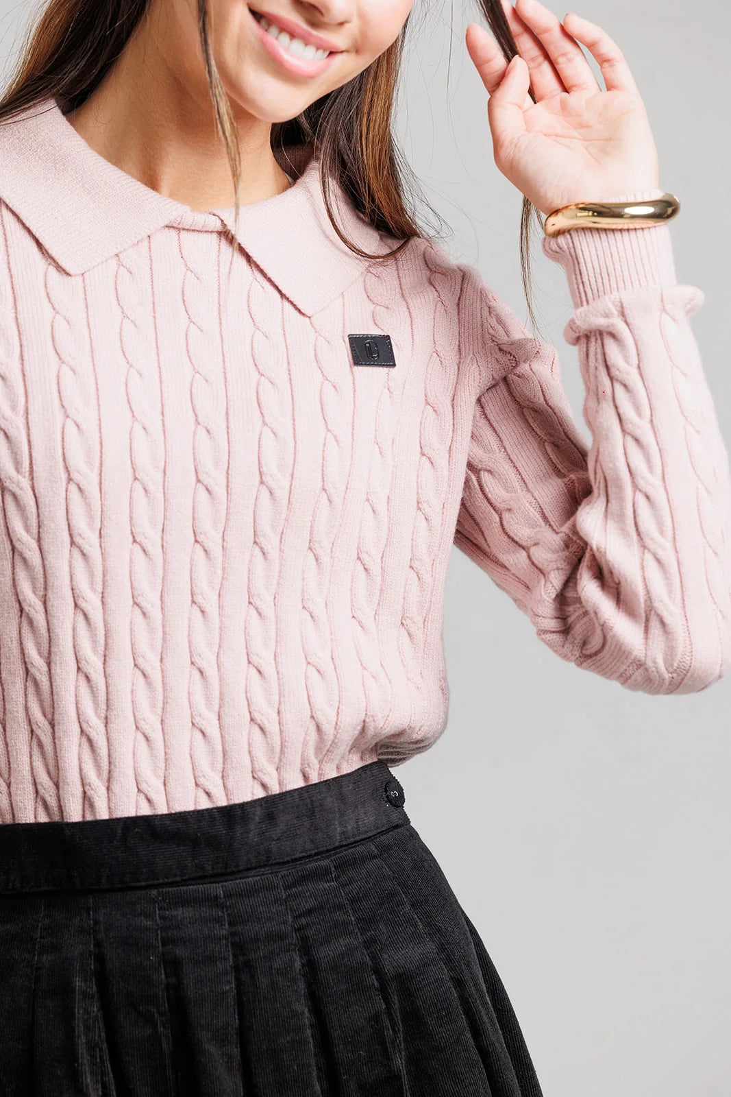 PINK LEATHER LOGO SWEATER