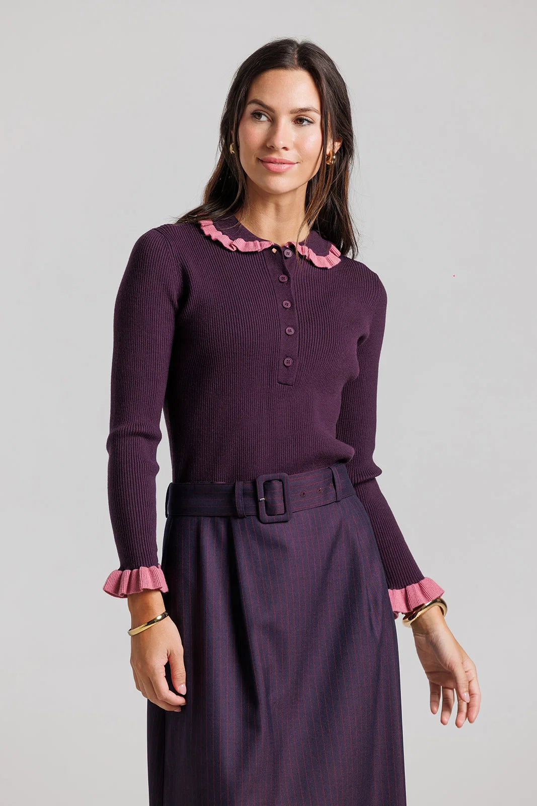 PLUM MIDI PINSTRIPE SKIRT