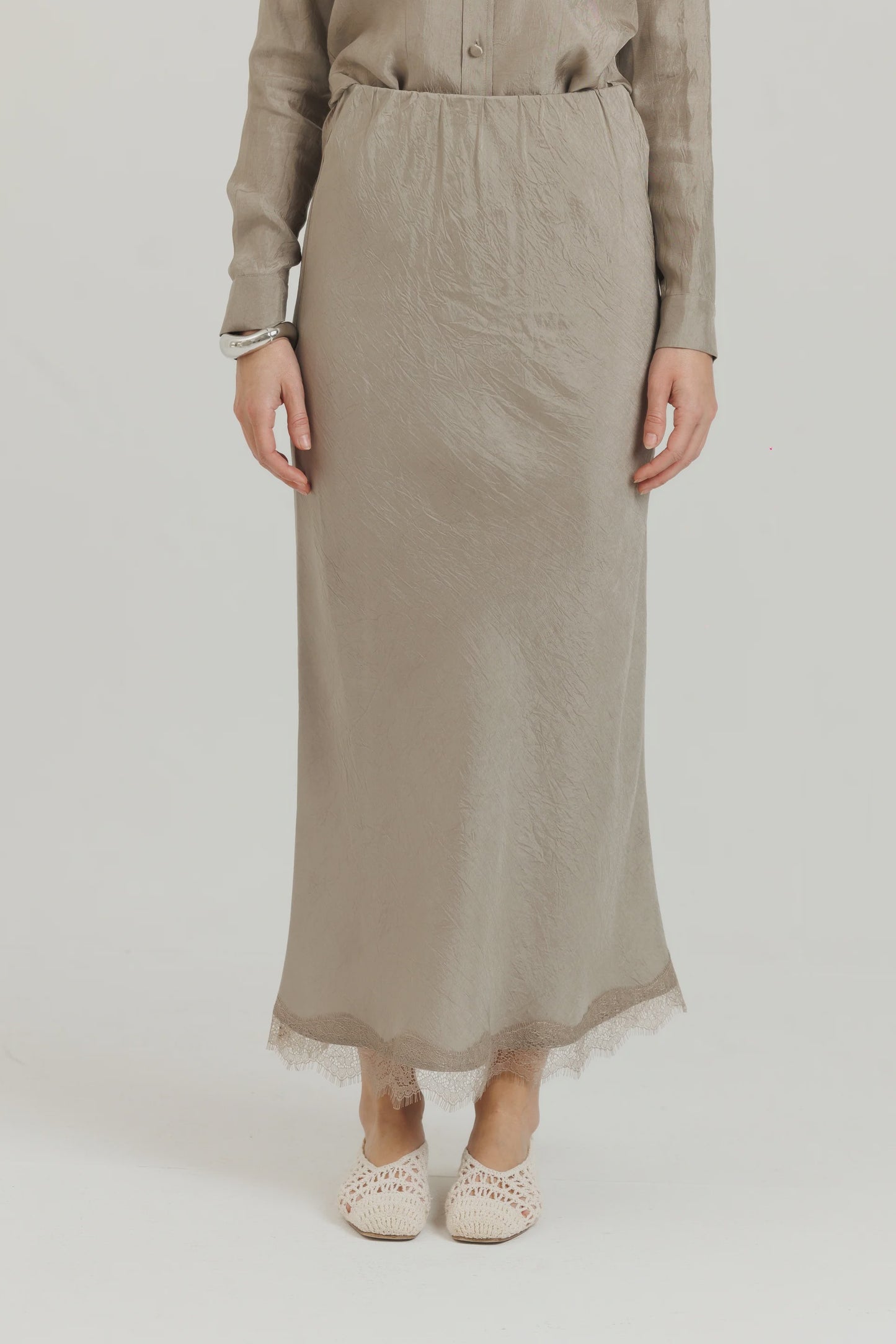 LACE SLIP SKIRT STONE
