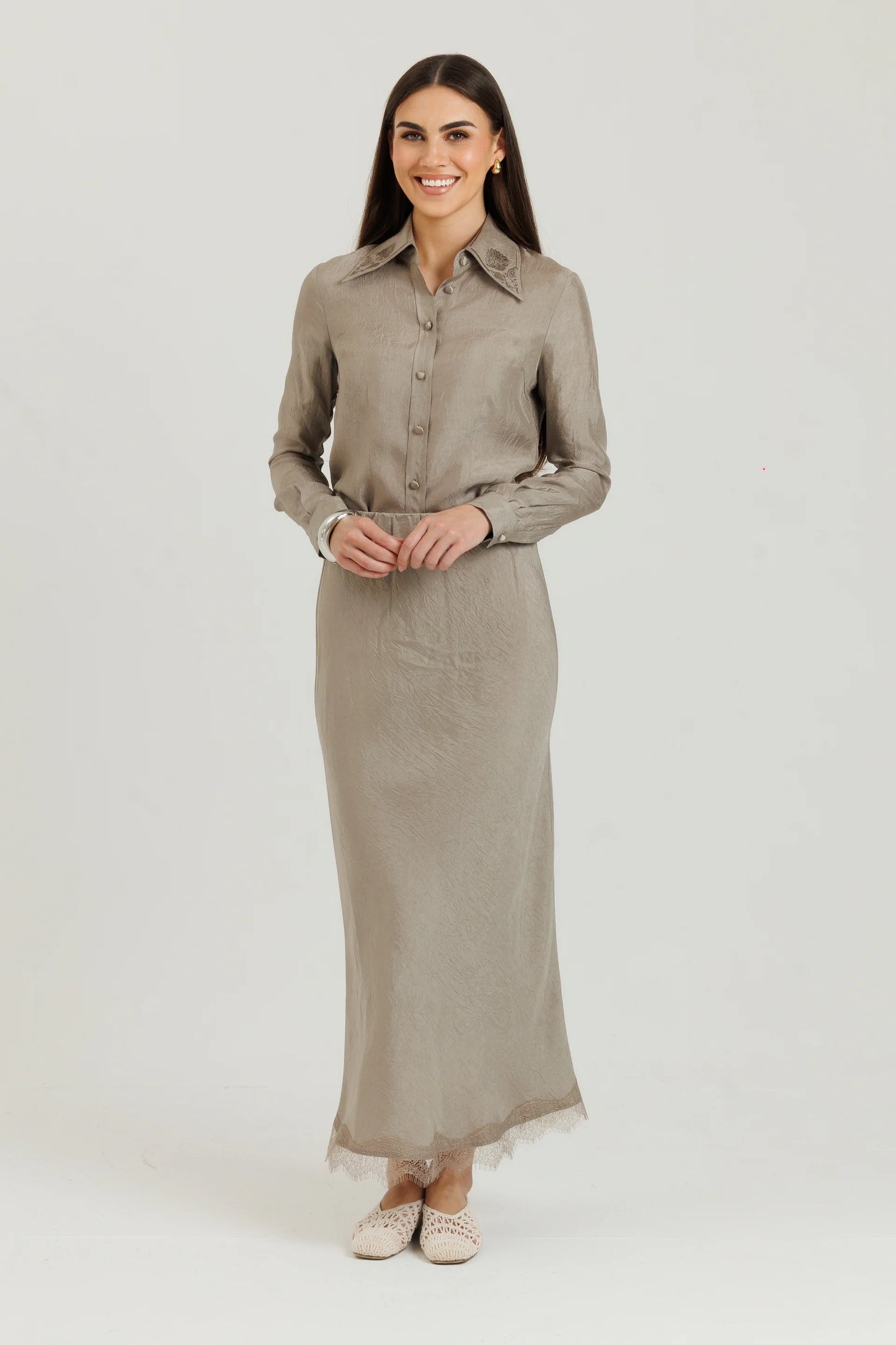LACE SLIP SKIRT STONE