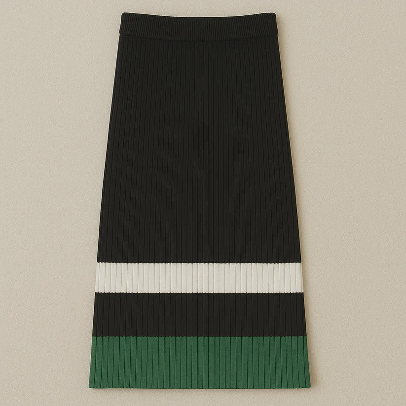 GREEN, BLACK AND CREAM RIBBED SKIRT
