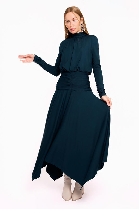 TEAL RUCHED WAIST DRESS