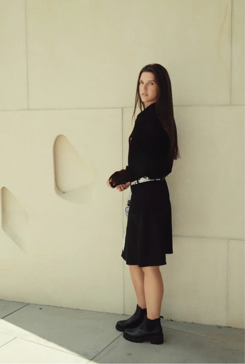 BLACK DENIM SKIRT WITH TIE