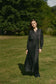 BLACK SILK MAXI DRESS WITH RUCHED WAIST