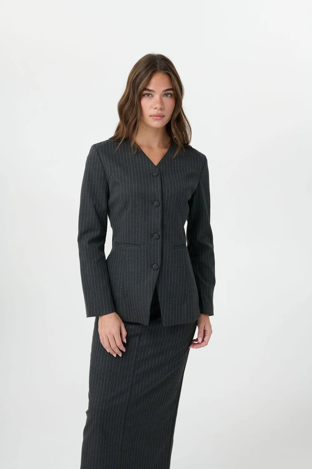 GREY PINSTRIPE MAEVE BLAZER