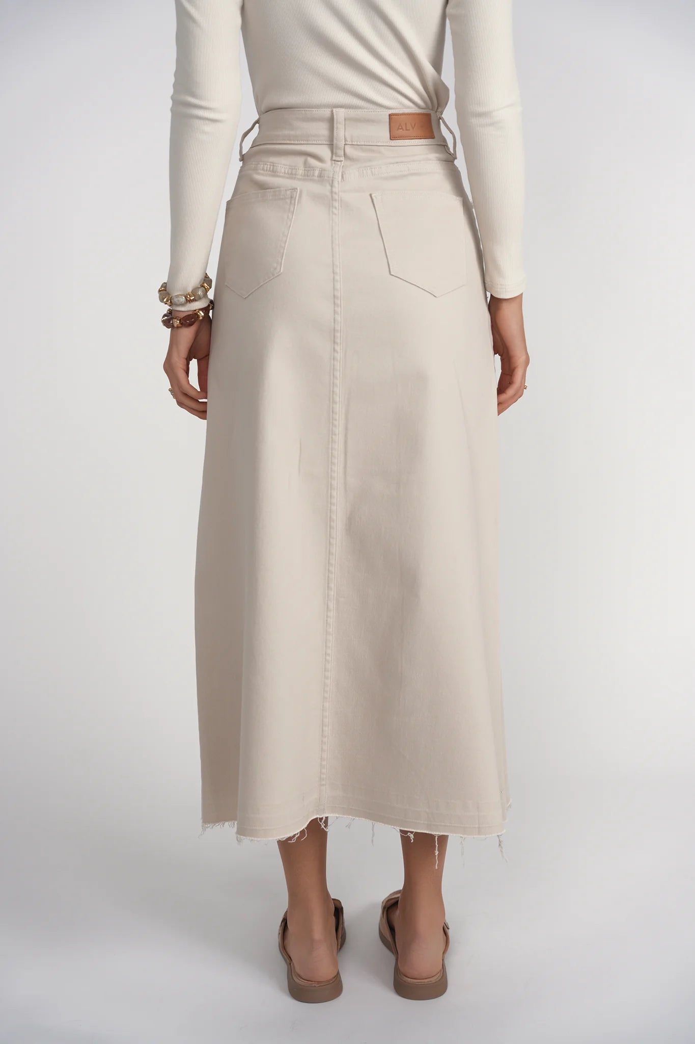 FRAY DETAIL DENIM SKIRT - STONE