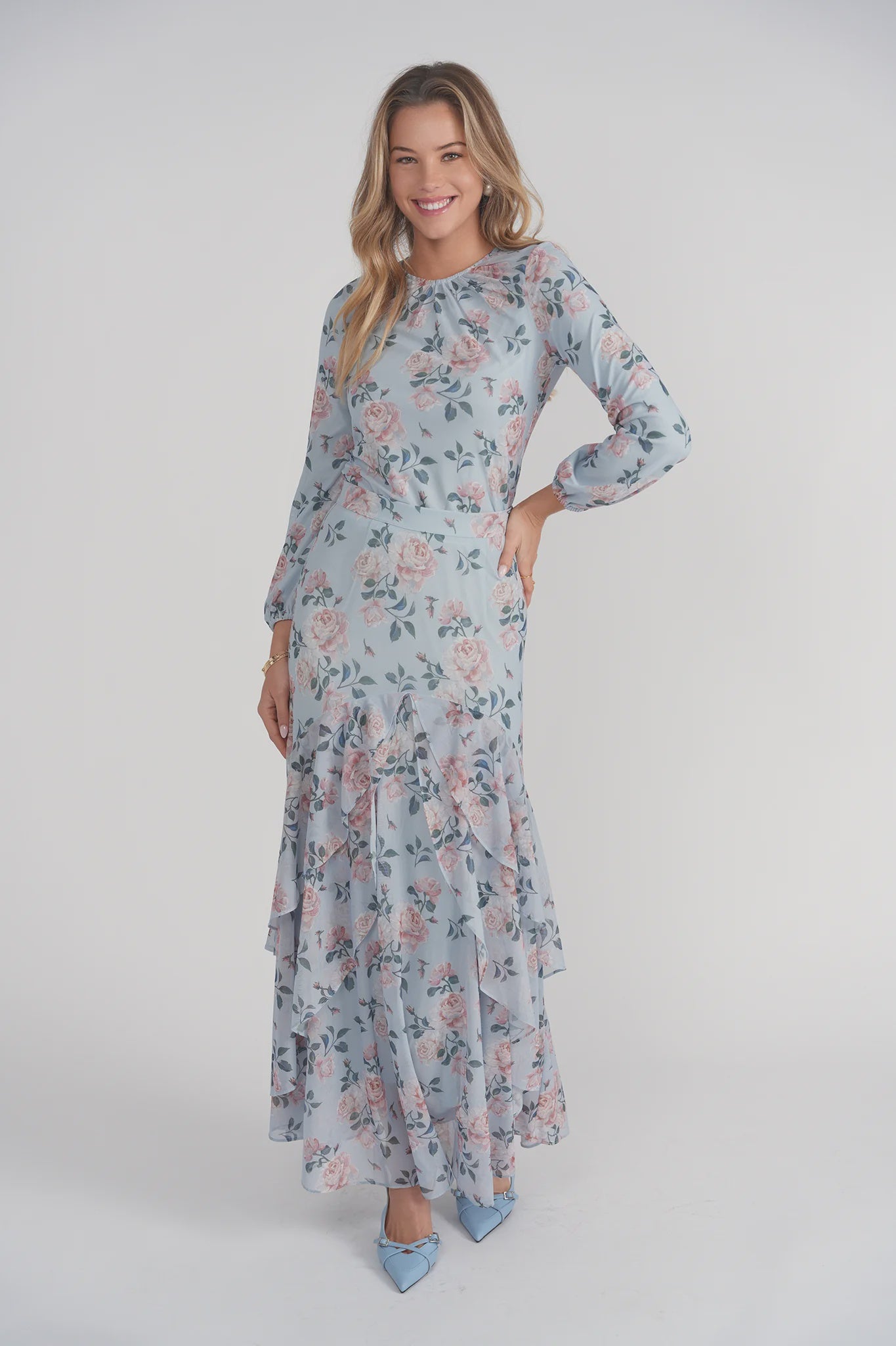 BLUE AND PINK FLORAL JODI SKIRT