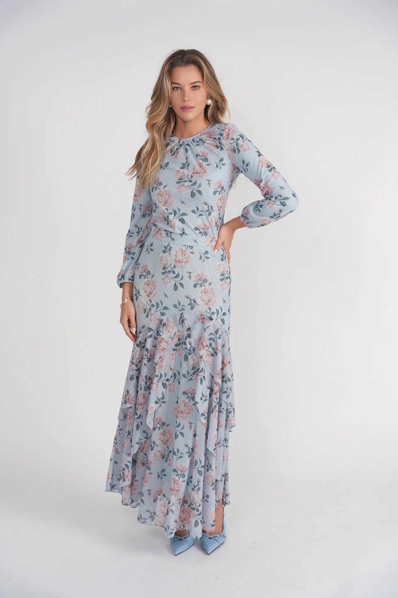 BLUE AND PINK FLORAL JODI SKIRT