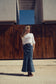 DENIM WASH TAILORED FLARE SKIRT
