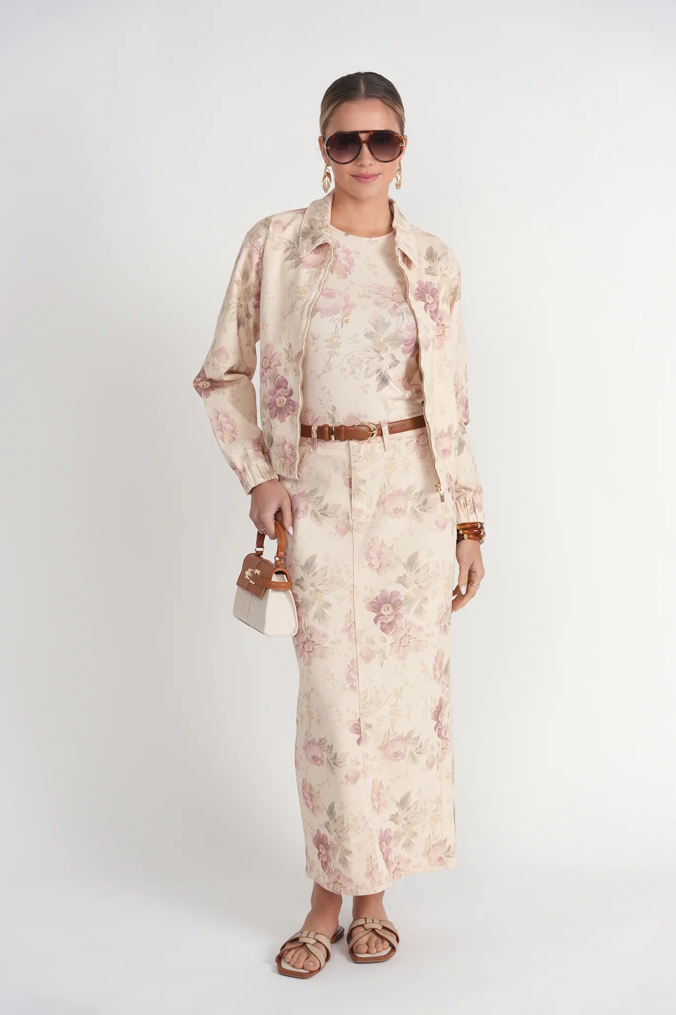 STRAIGHT MAXI SKIRT ~ VINTAGE FLORAL DENIM