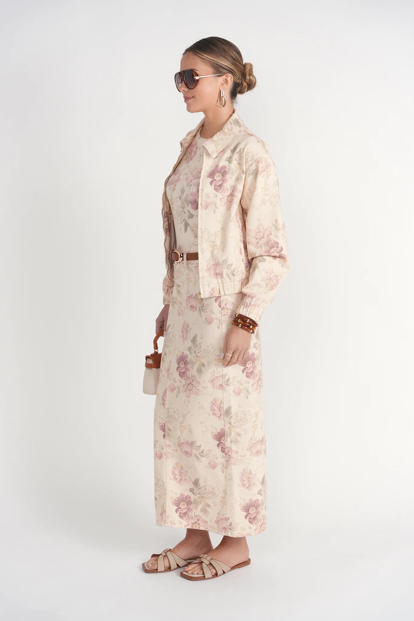 STRAIGHT MAXI SKIRT ~ VINTAGE FLORAL DENIM