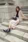 CHAMPAGNE SILK SKIRT WITH LACE HEM