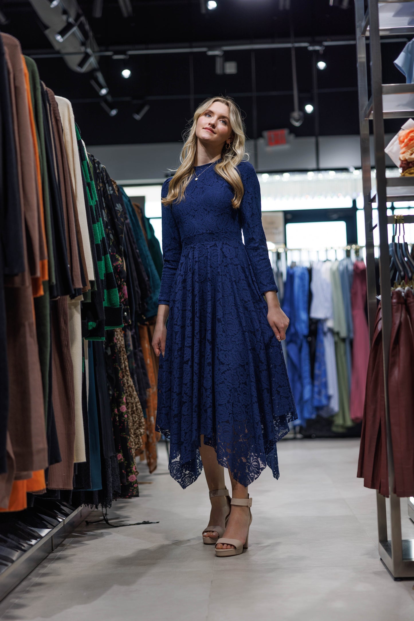 BLUE LACE 3/4 SLEEVE DRESS