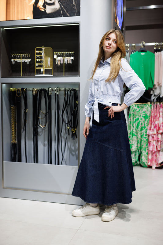 ROUCHED WAIST SHORT BLOUSE