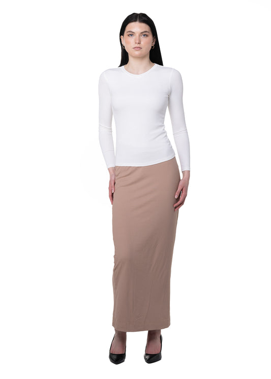 TAN MICRO RIBBED MAXI SKIRT