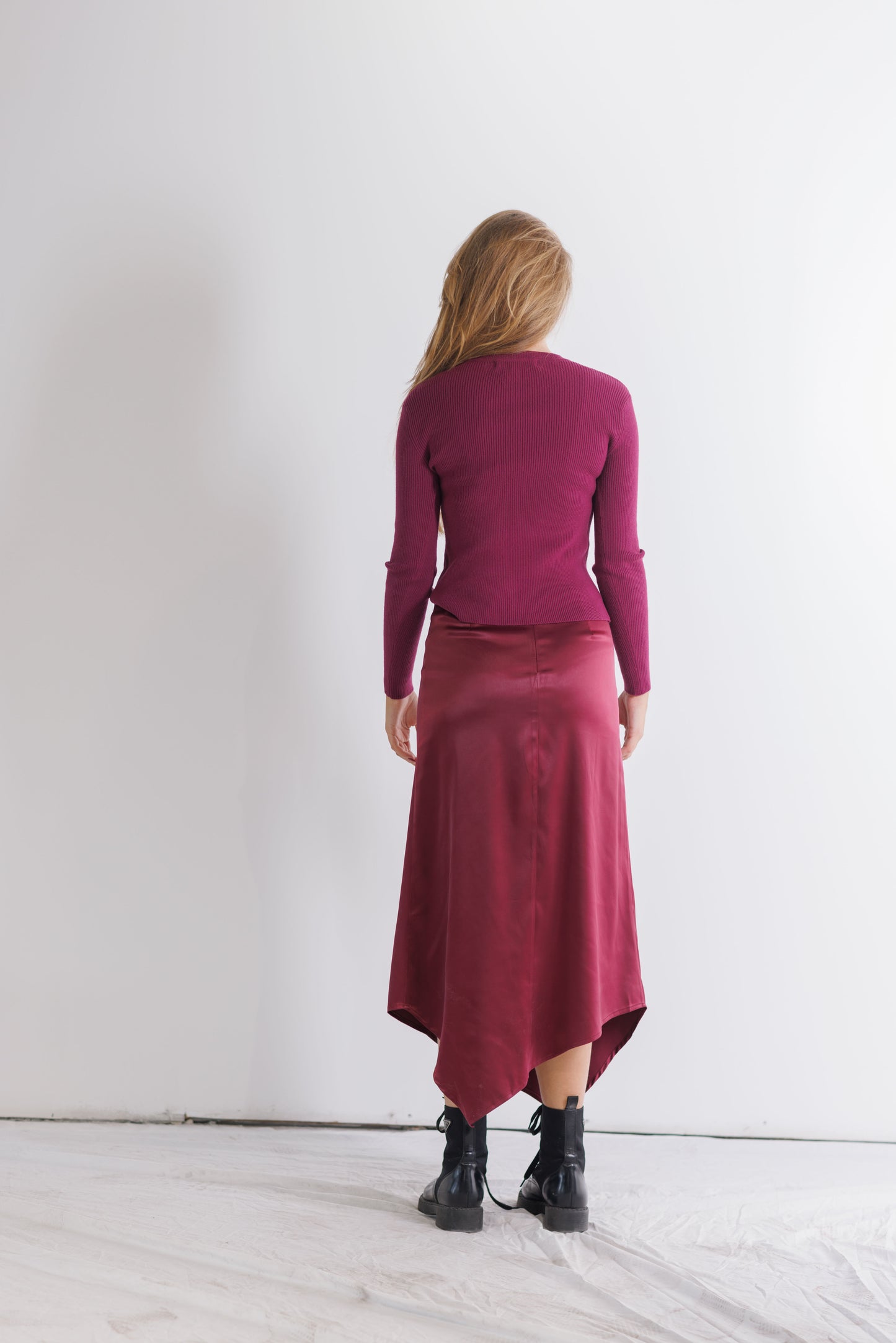 BURGUNDY SATIN SKIRT