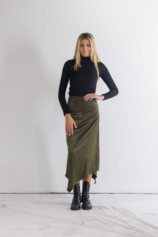 GREEN SATIN SKIRT