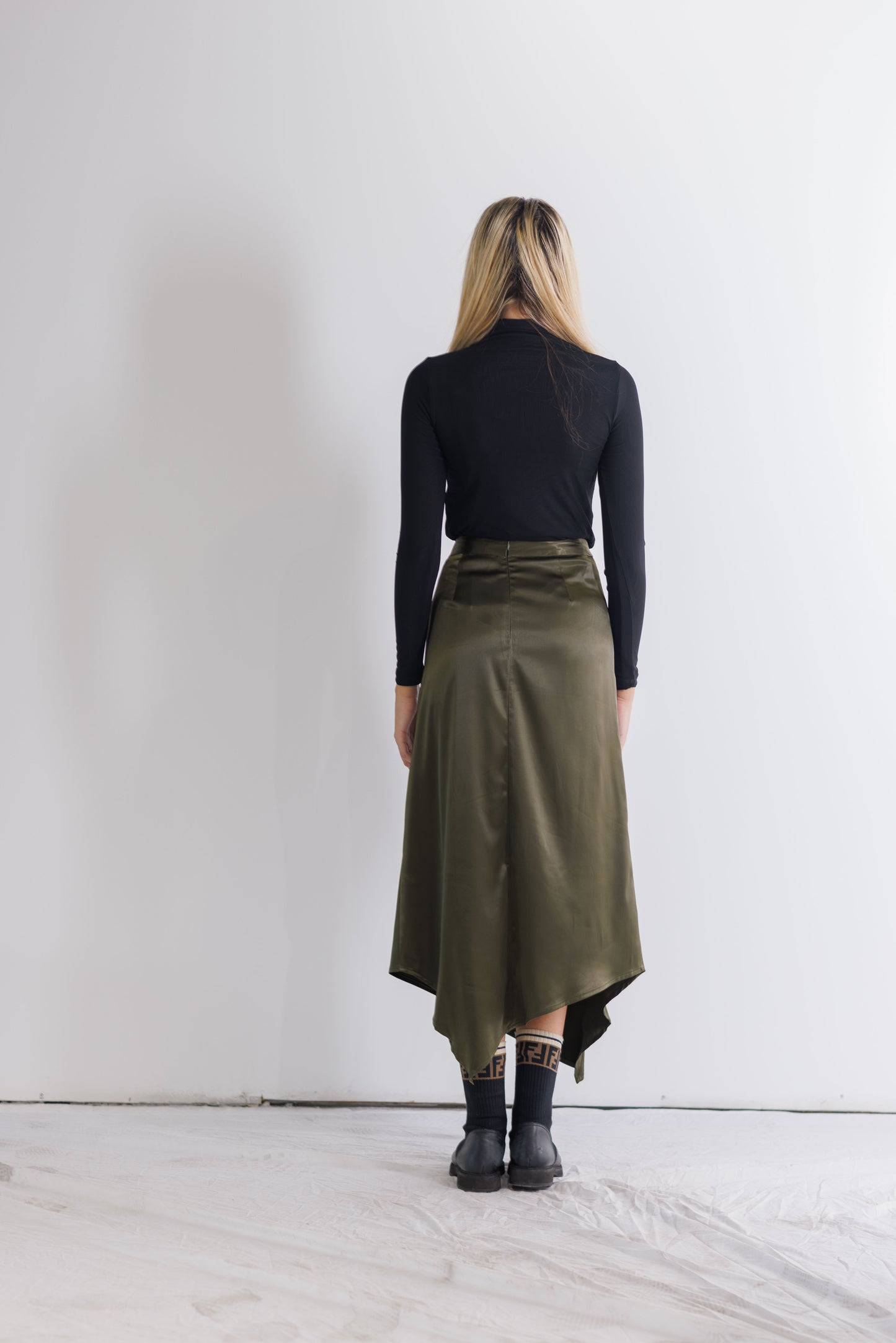 GREEN SATIN SKIRT