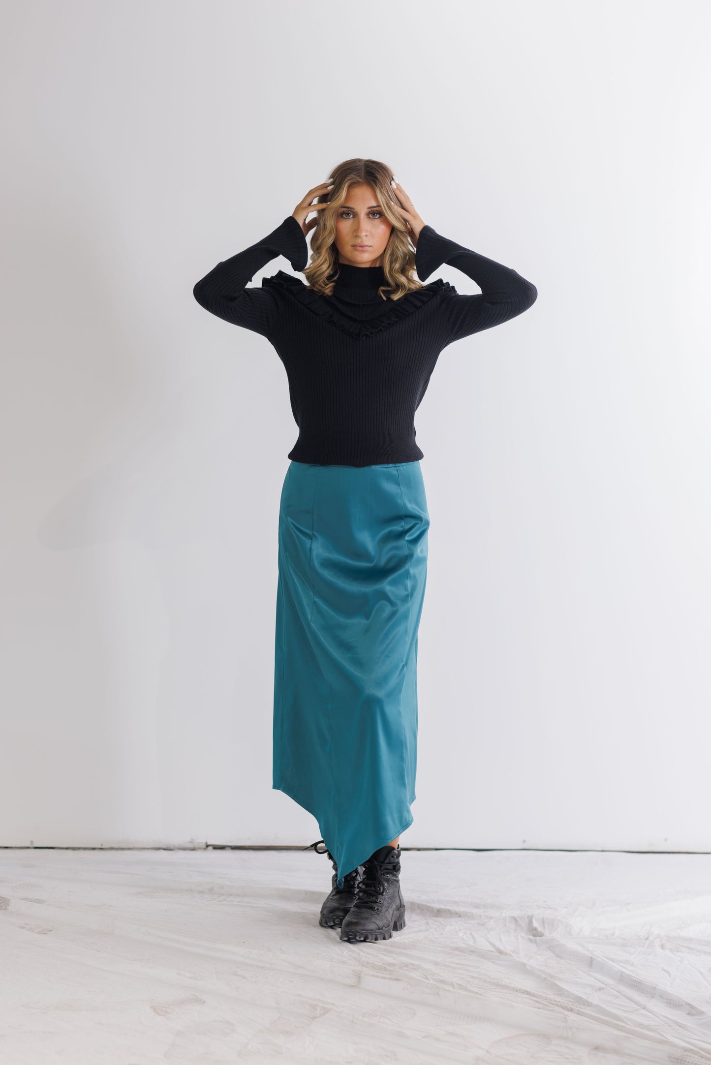 TEAL SATIN SKIRT