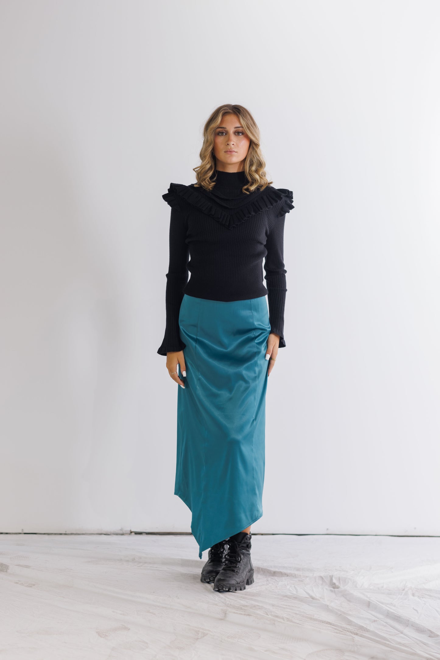 TEAL SATIN SKIRT