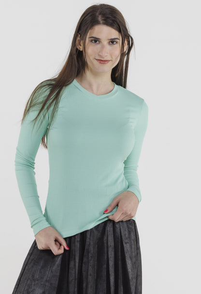MICRORIBBED V-NECK LONG SLEEVES - MINT