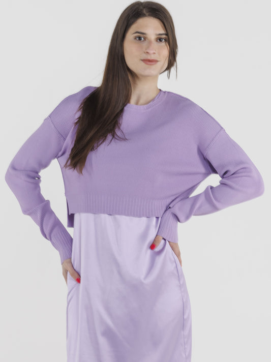 LAVENDER CROPPED LIGHTWEIGHT KNIT TOP