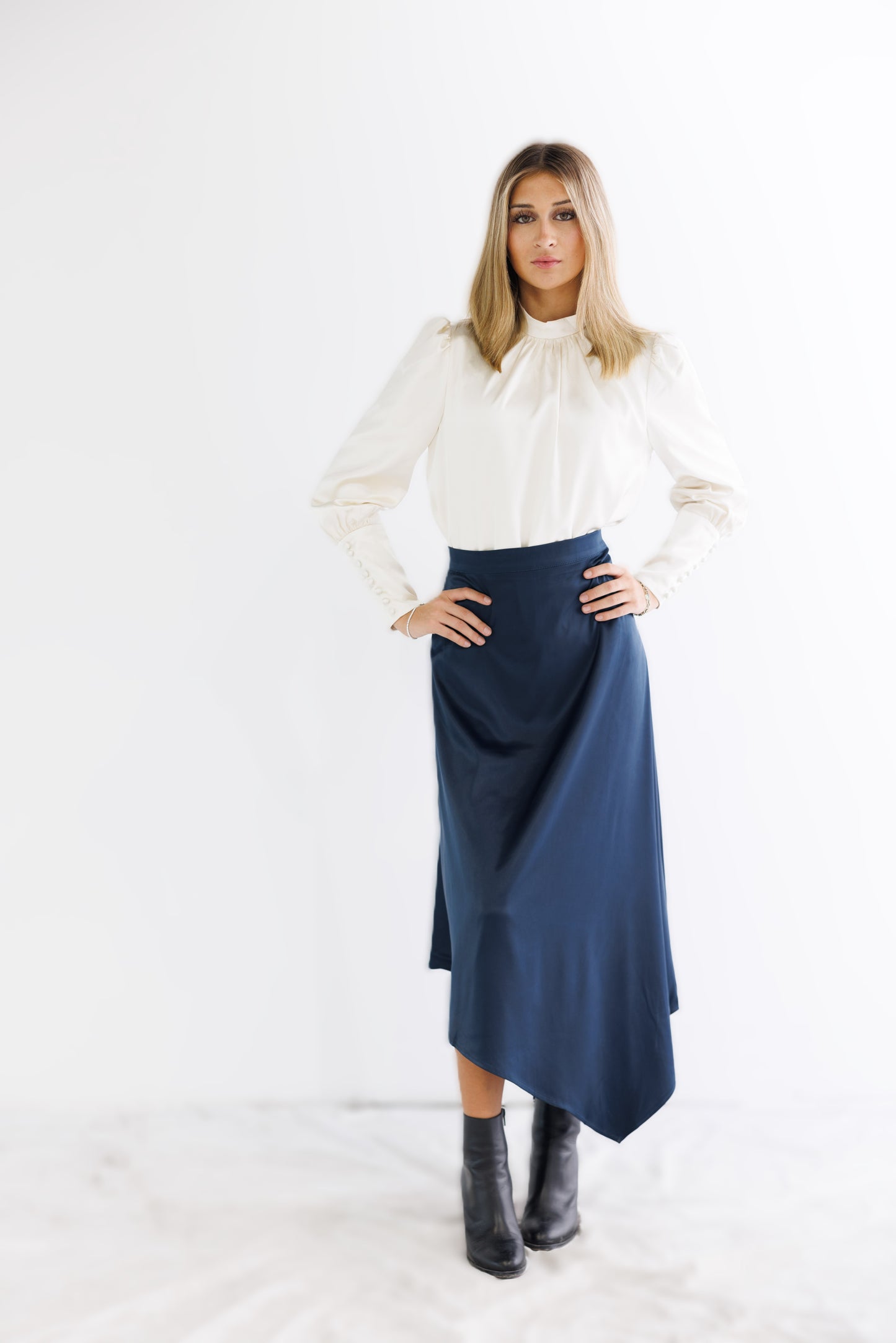 ASYMMETRICAL SATIN SKIRT AVAILABLE IN 3 COLORS