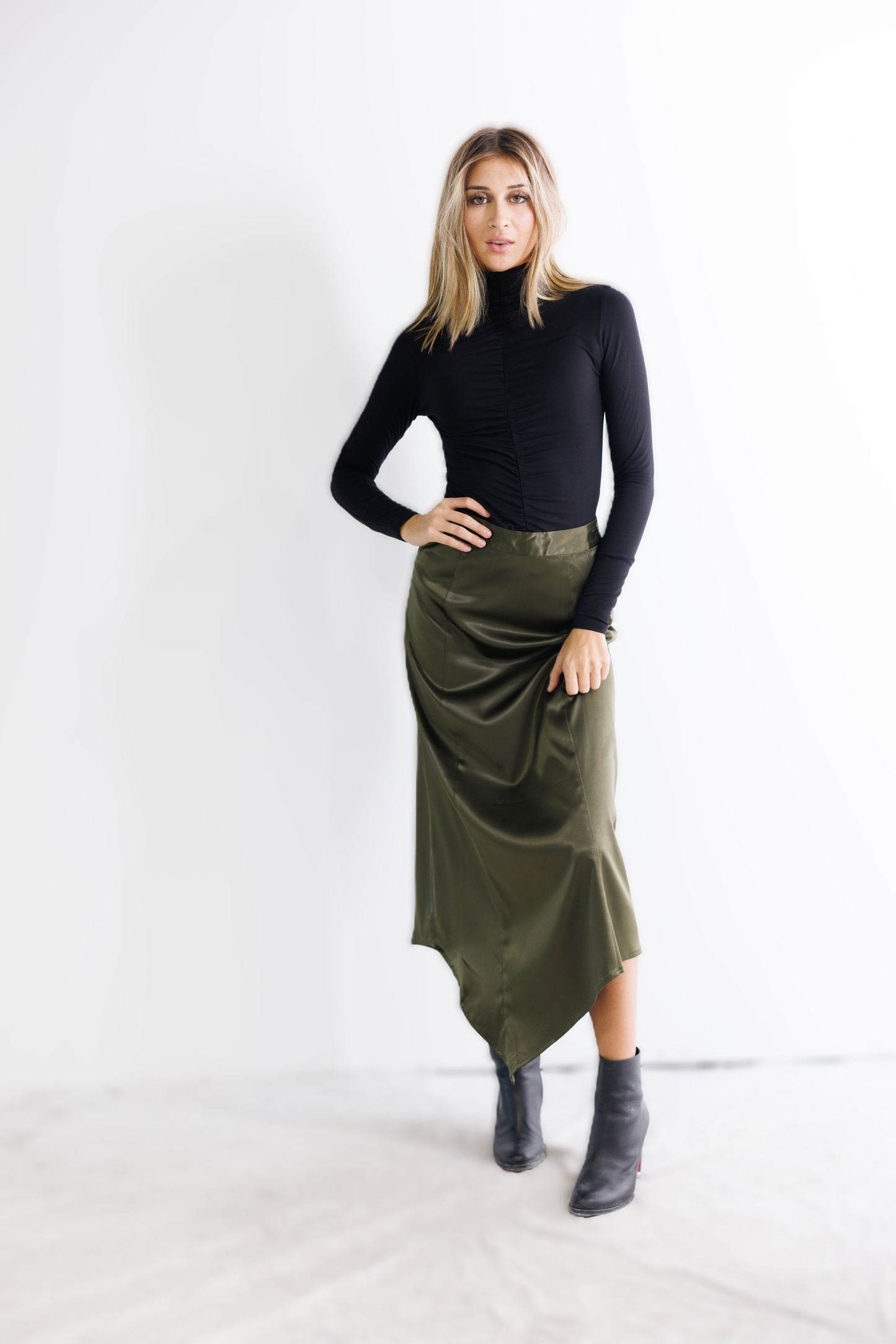 ASYMMETRICAL SATIN SKIRT AVAILABLE IN 3 COLORS