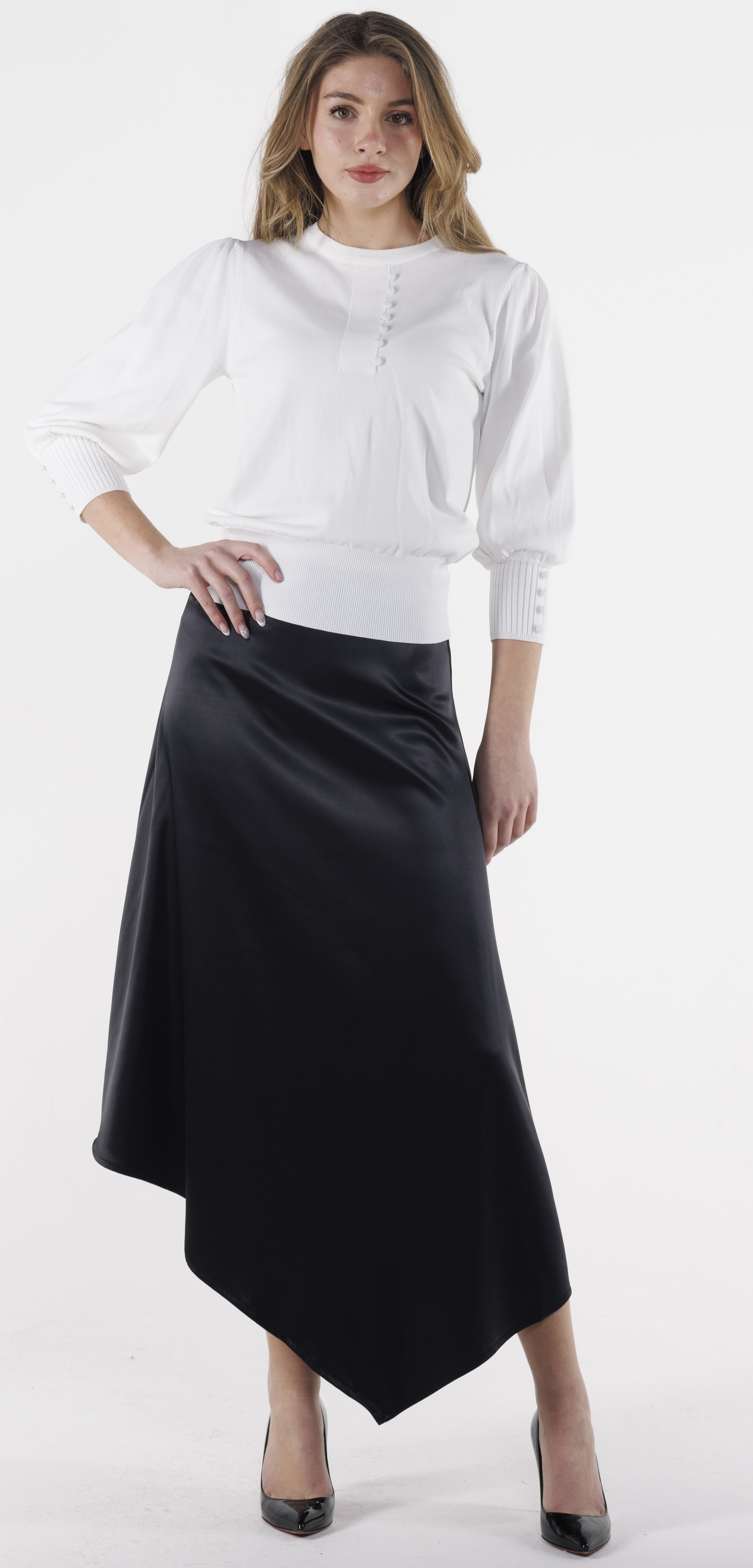 スカート Shirt Style Asymmetric Silk Skirt ASYMMETRICAL SATIN SKIRT AVAILABLE IN 3 COLORS – style & trend