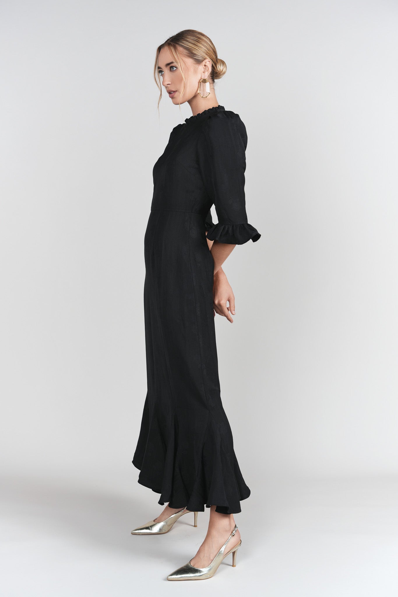 BLACK JACQUARD SHIRI DRESS