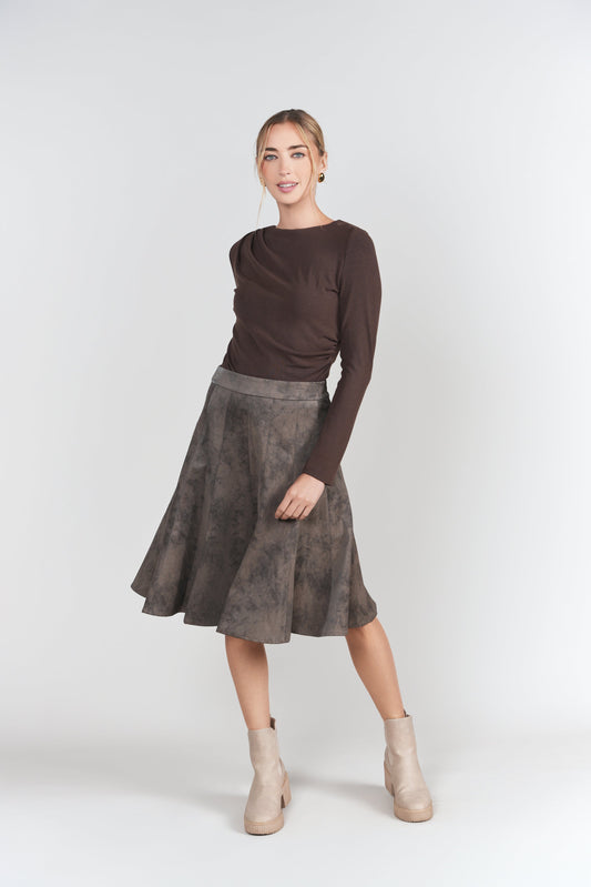 CHOCOLATE PANELED FLARE SKIRT