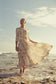 CREAM AND TAN LINEN PRINTED PANEL BELTED MAXI DRESS