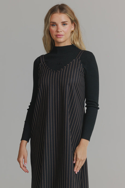 BLACK PINSTRIPE SLIP JUMPER