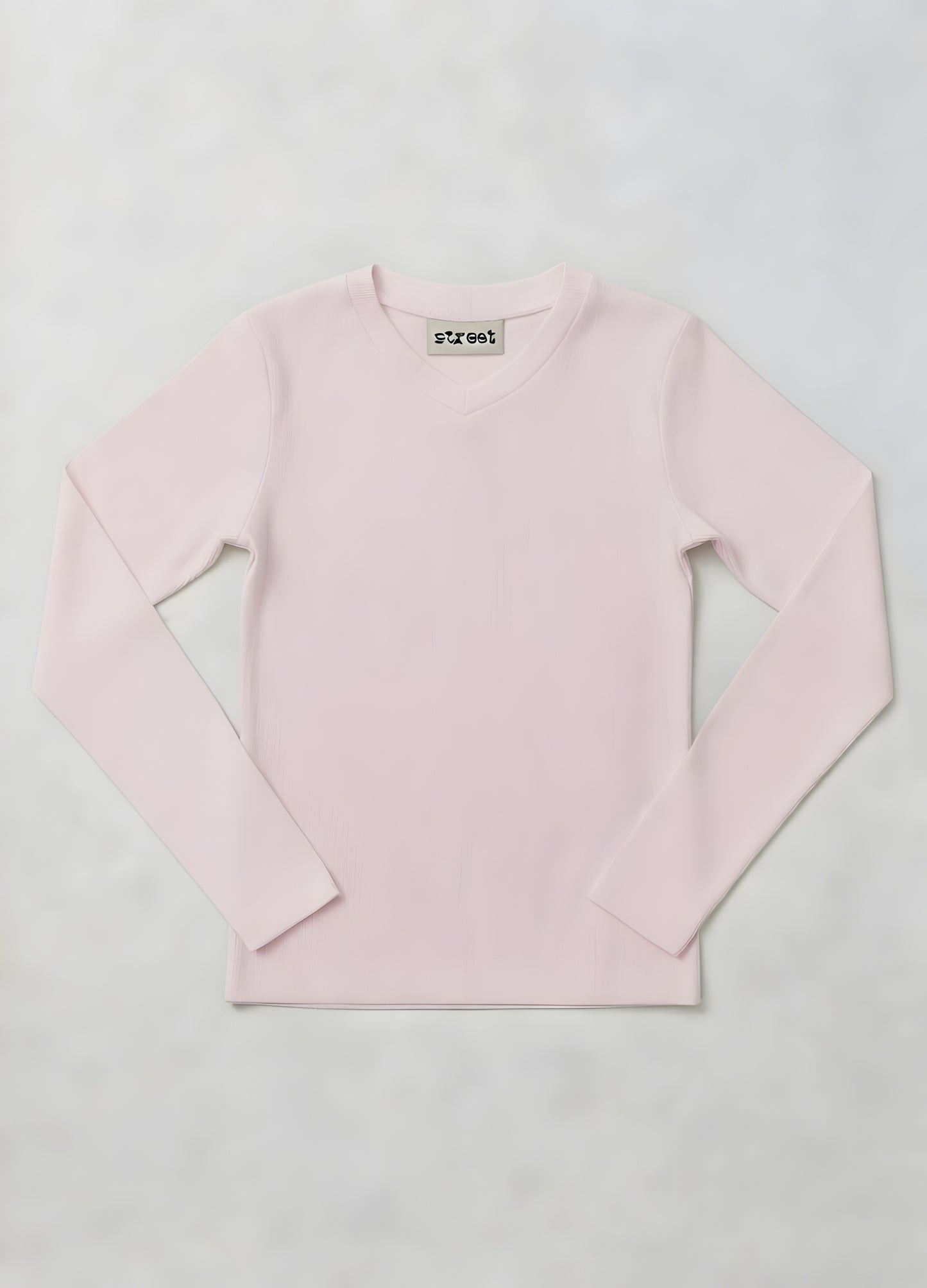 MICRORIBBED V-NECK LONG SLEEVES - BABY PINK