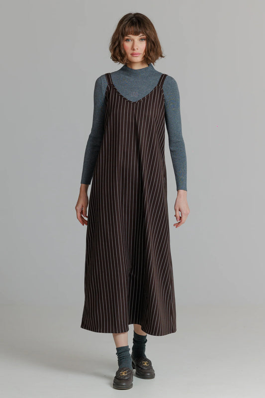 BROWN PINSTRIPE SLIP JUMPER
