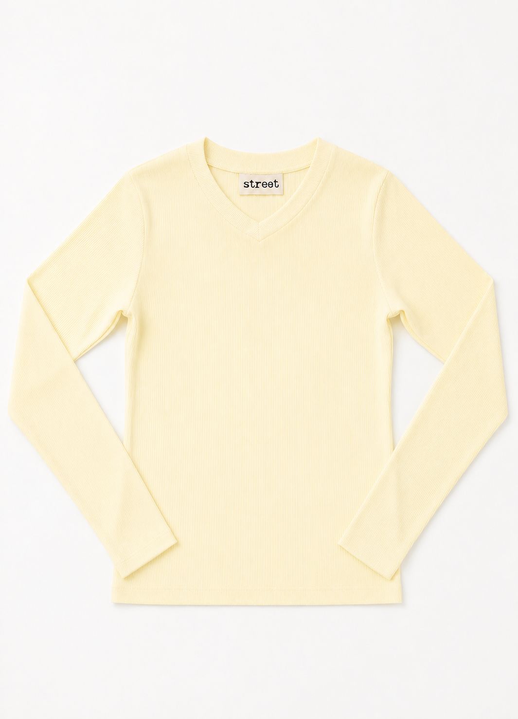 MICRORIBBED V-NECK LONG SLEEVES -  BUTTER