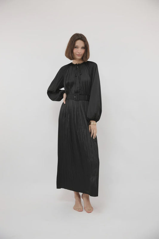 BLACK BETTY SATIN PLEATED DRESS