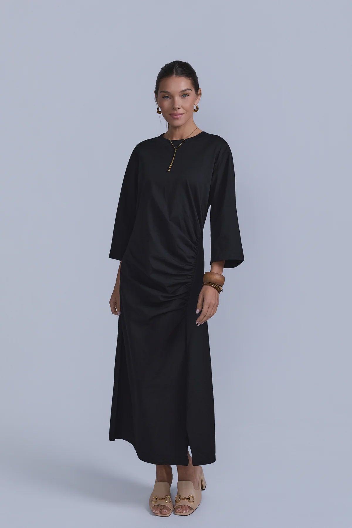 RUCHED COTTON T-SHIRT DRESS