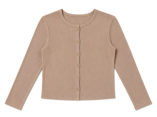 MICRORIBBED CARDIGAN- TAN