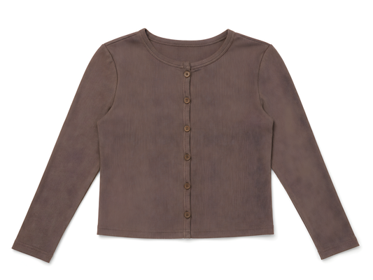 MICRORIBBED CARDIGAN- BROWN