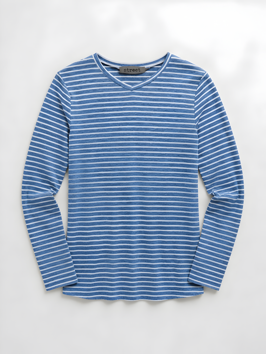 STRIPED V-NECK BLUE