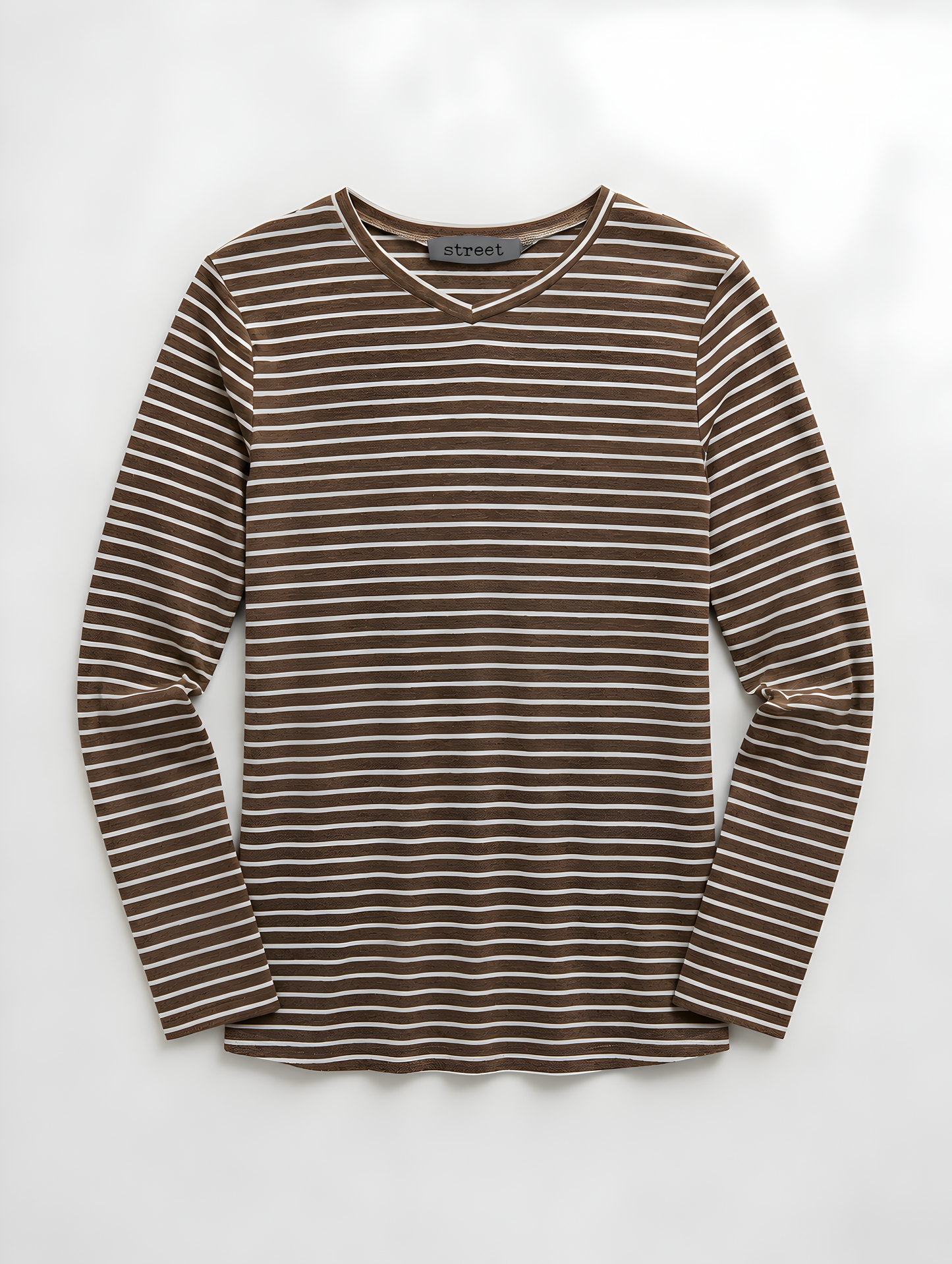 STRIPED V-NECK BROWN