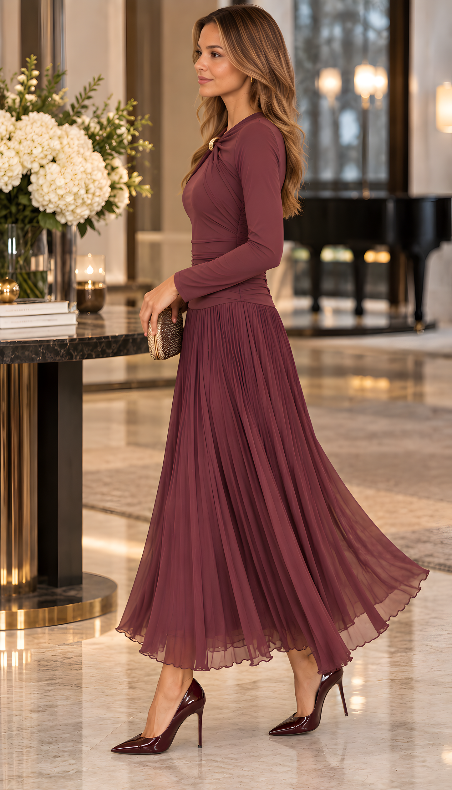 WINE COLORED MESH DRESS