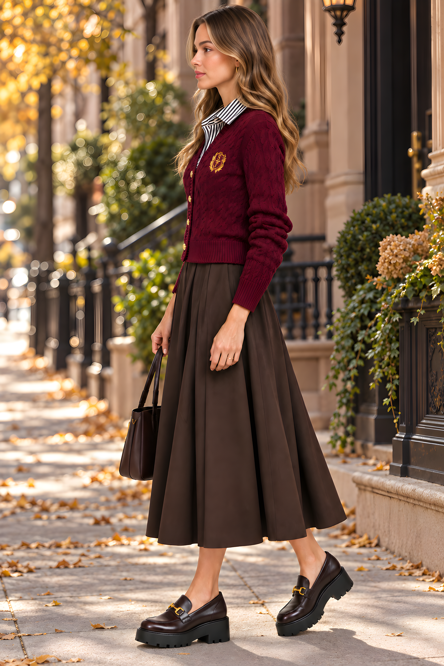 PREPPY CARDIGAN WITH ATTACHED UNIFORM SHIRT