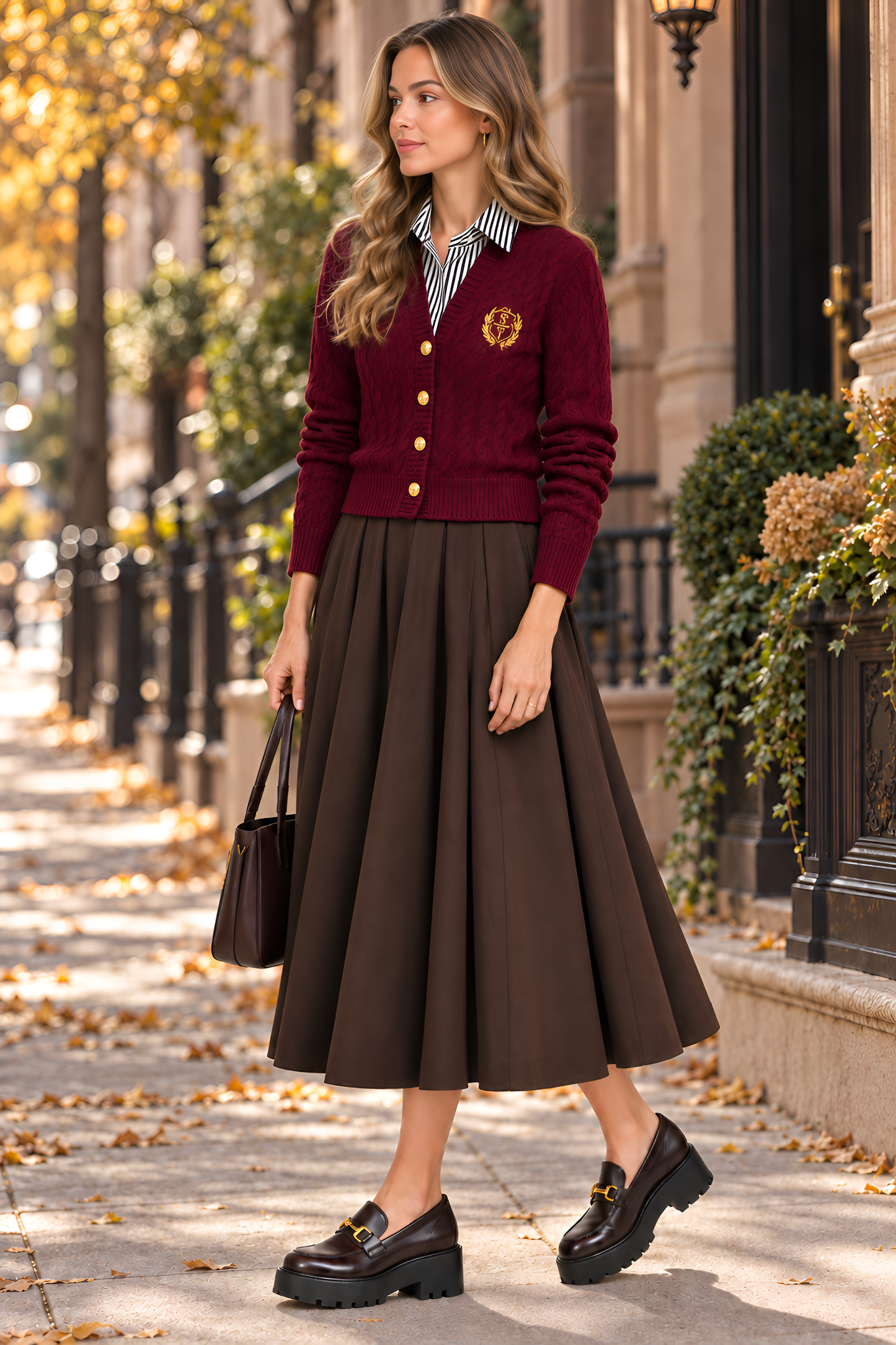 PREPPY CARDIGAN WITH ATTACHED UNIFORM SHIRT