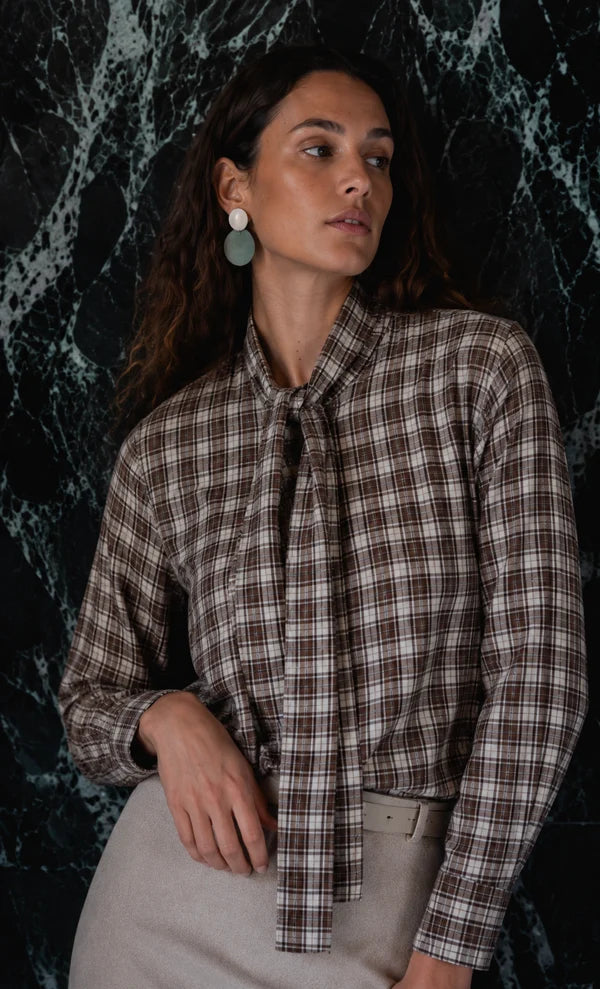 BROWN PLAID AROSA TOP