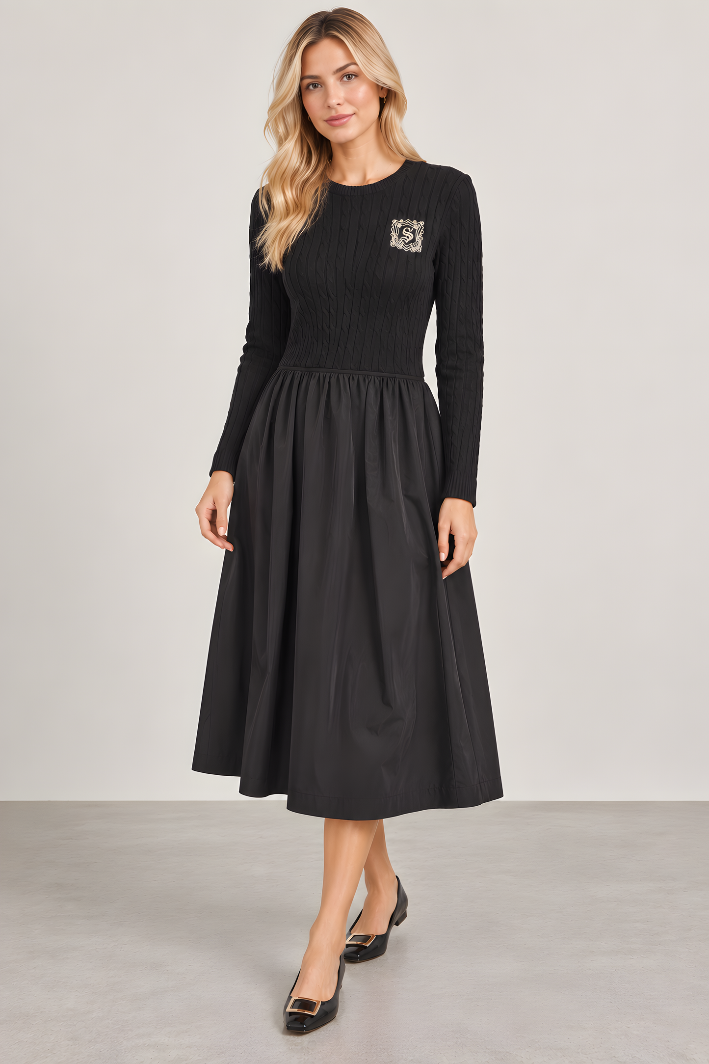 CRESTED LOGO MIXED MEDIA DRESS AVAILABLE IN 2 COLORS